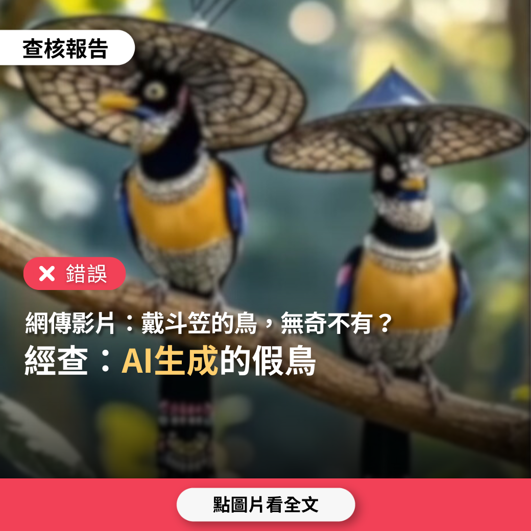 【錯誤】網傳影片「戴斗笠的鳥，真是無奇不有」？